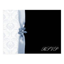 Light blue and black damask wedding pack post card