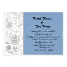 Light blue and silver flower wedding invite