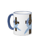 Light Blue Awareness Ribbon on a Cross Coffee Mug