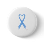 Light Blue Heart Shaped Awareness Ribbon buttons