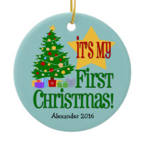 Light Blue w/Tree Baby's First Christmas Ornament