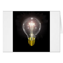 light bulb on blk 3 inch flare greeting card