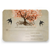 Light Coral Heart Leaf Tree Wedding Invites