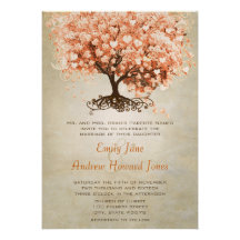 Light Coral Heart Leaf Tree Wedding Invites