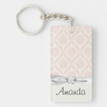 light cream and pink damask acrylic keychain