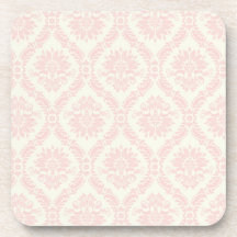 light cream and pink damask coaster