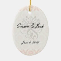 light cream and pink damask ornaments