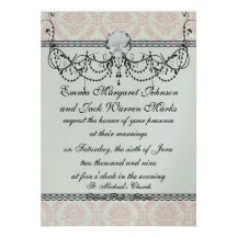 light cream and pink damask personalised invite