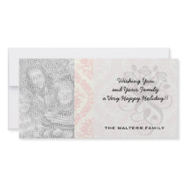 light cream and pink damask custom photo card