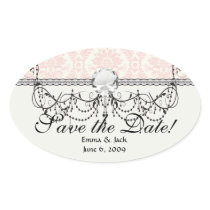 light cream and pink damask oval sticker