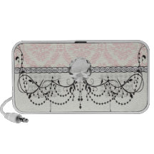 light cream and pink damask travelling speakers