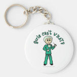 Light Female Surgeon in Green Scrubs Keychain