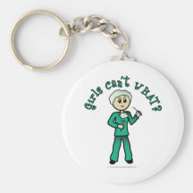 Light Female Surgeon in Green Scrubs Keychain