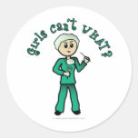 Light Female Surgeon in Green Scrubs Round Sticker
