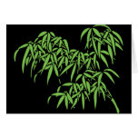 Light Green Bamboo Leaves on Black Greeting Card