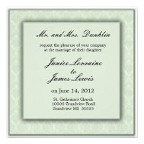 Light  green cream elegant damask wedding invitations