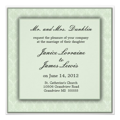 Light  green cream elegant damask wedding personalised announcements