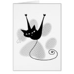 Light Grey Halftone Paw Print & Black Cat Greeting Card