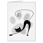 Light Grey Halftone Paw Print & Black Cat Card