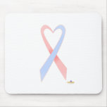 Light Pink And Blue Heart Shaped Awareness Ribbon mousepads