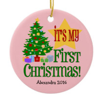 Light Pink  w/Tree Baby's First Christmas Ornament