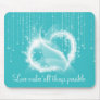 Light Turquoise Sparkly White Heart Mouse Pad