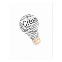 lightbulb with typography celebrating creativity post cards