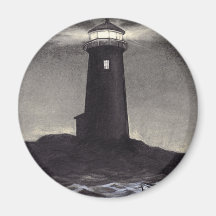 Lighthouse at night shining a navigation light refrigerator magnets