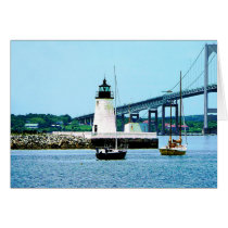 Lighthouse, Bridge and Boats, Newport, RI Greeting Cards