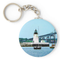 Lighthouse, Bridge and Boats, Newport, RI Key Chains