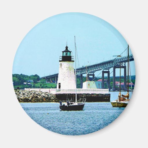 Lighthouse, Bridge and Boats, Newport, RI Refrigerator Magnets