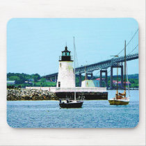 Lighthouse, Bridge and Boats, Newport, RI Mousepad