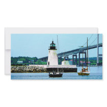 Lighthouse, Bridge and Boats, Newport, RI Photo Cards