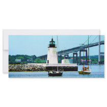 Lighthouse, Bridge and Boats, Newport, RI Full Color Rack Card