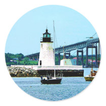 Lighthouse, Bridge and Boats, Newport, RI Stickers