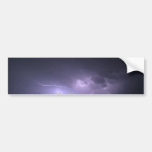 Lightning storm on purple sky bumper stickers