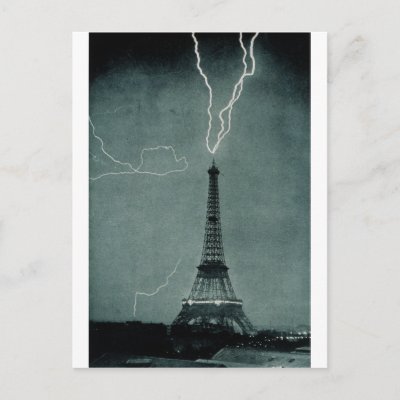Eiffel Tower Lightning Strike Picture on Lightning Strikes The Eiffel Tower  1902 Postcards   Zazzle Co Uk