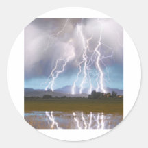 Lightning Striking Longs Peak Foothills 4C. Round Sticker