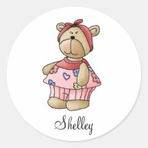 Lil' Bears · Baby Girl Pink Pyjamas Round Stickers
