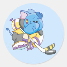 Lil Blue Elephant Hockey Round Stickers