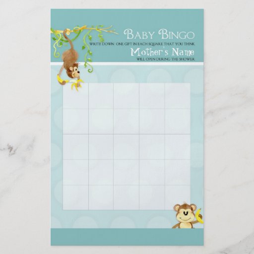 Lil Monkey,  Baby Boy Shower Bingo n Scramble Game Full Color Flyer