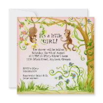 Lil Monkey, Girl Baby Shower Invitation