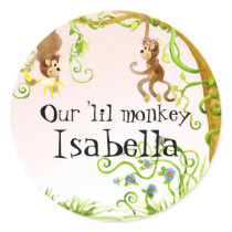 Lil Monkey, Girl Baby Shower Sticker Seal