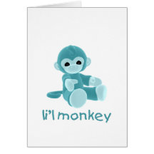 L'il Monkey (teal) Greeting Cards