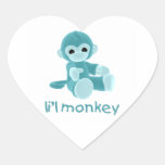 L'il Monkey (teal) Heart Sticker