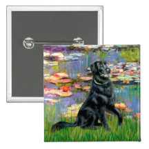 Lilies 2 - Flat Coated Retriever Pin