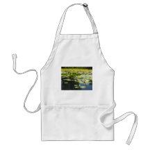 lily pads on a pond with yellow flowers apron