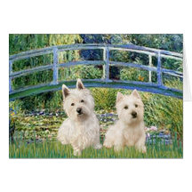 Lily Pond Bridge - Westies (two) Greeting Card