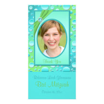 Lime and Aqua Polka Dot Bat Mitzvah Photo Card