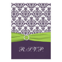 Lime and Purple Damask Reply Card - Small Personalised Invitation